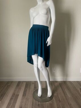 Teal Asymmetrical High-Low Skirt with Elastic Waistband (no label) 27 inch waist